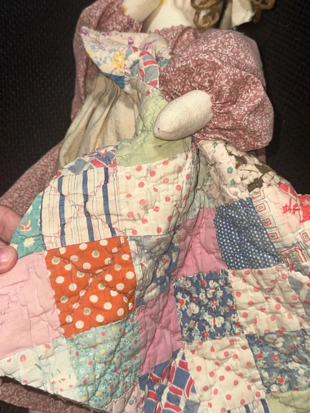Vintage Handmade Primitive Rag Doll Rustic Folk Art Quilt Country Craft Decor